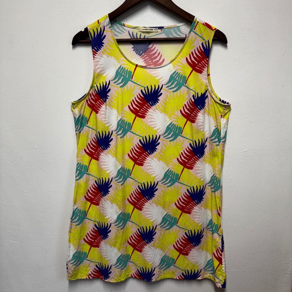 Marine Layer Tropical Palm Leaf Print Tank Top Rayon Blend Large Resort Comfort
